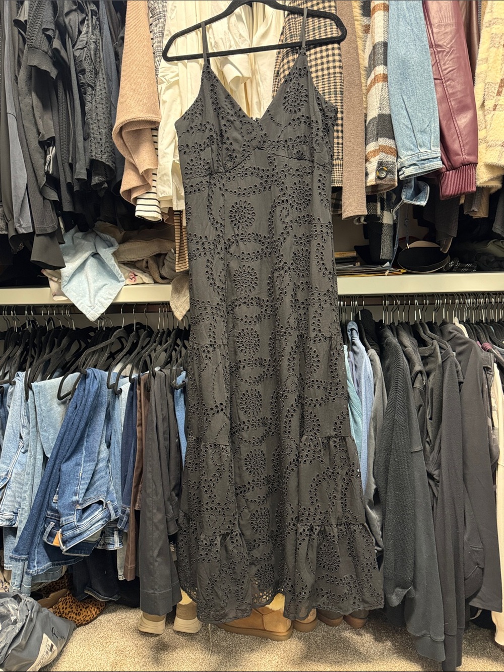 White House Black Market Black Eyelet Maxi Dress